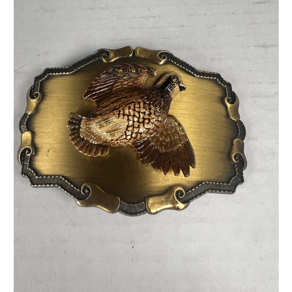 Vintage Brass Tone Flying Quail Bird Belt Buckle 3D Western